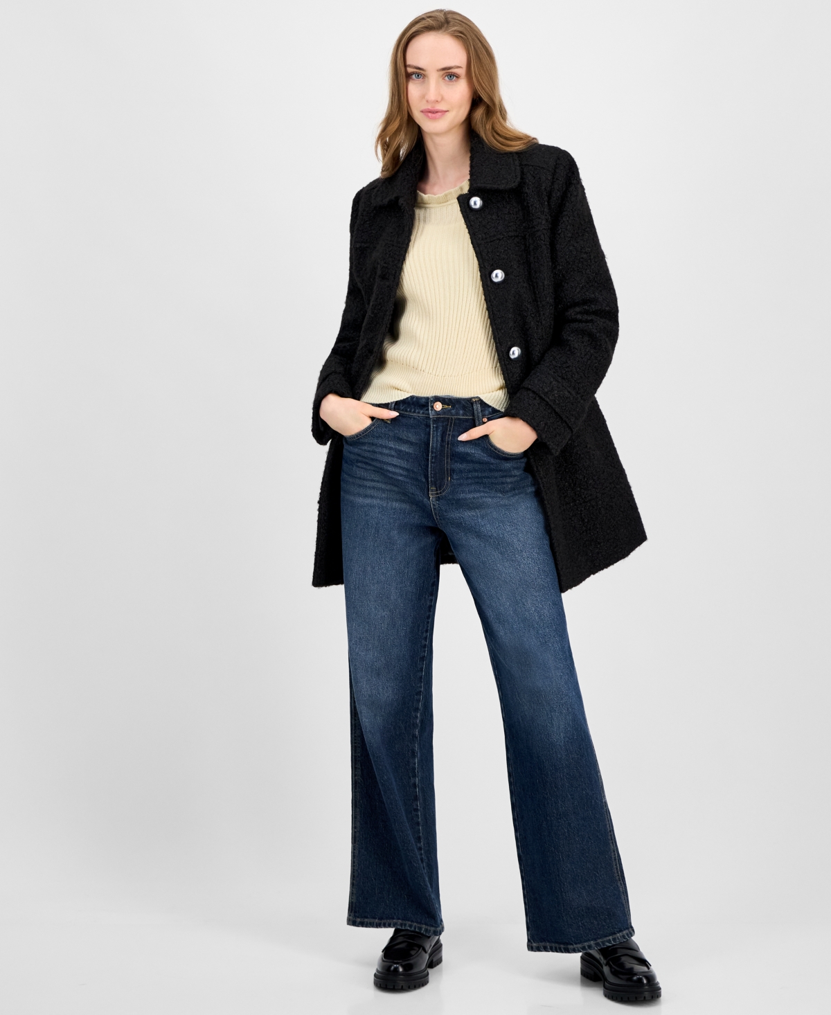 Maralyn & Me Juniors' Button-Front Boucle Coat