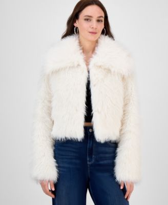 Juniors' Cropped Faux-Fur Coat
