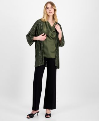 Women's Sequined Open-Front Mesh Kimono Cardigan