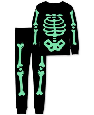 Adult Glow Halloween Skeleton 100% Snug-Fit Cotton Pajamas, 2 Piece Set