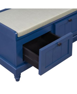 Classic Storage Bench with Cushioned Seat and Three Drawers for Entryway and Living Room