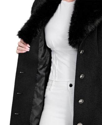 Women's Belted Faux-Fur-Collar Button-Front Coat