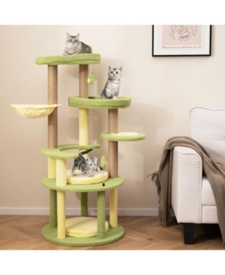 Multi-Level Avocado-Themed Cat Tree with Wide Perch & Rotatable Basket Fun & Cozy Cat Tower