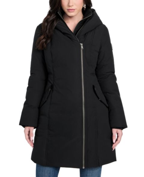 Женские куртки GUESS Women's Asymmetric Zip-Front Hooded Puffer Coat