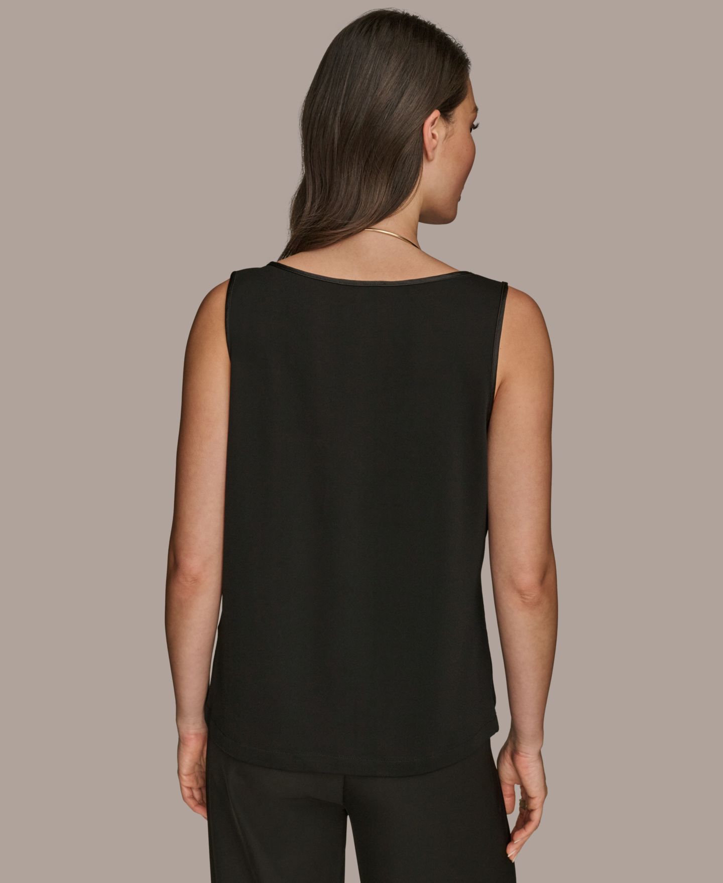 Женский топ Donna Karan New York Satin Scoop-Neck Tank Top, цвет: Чёрный — фото 2