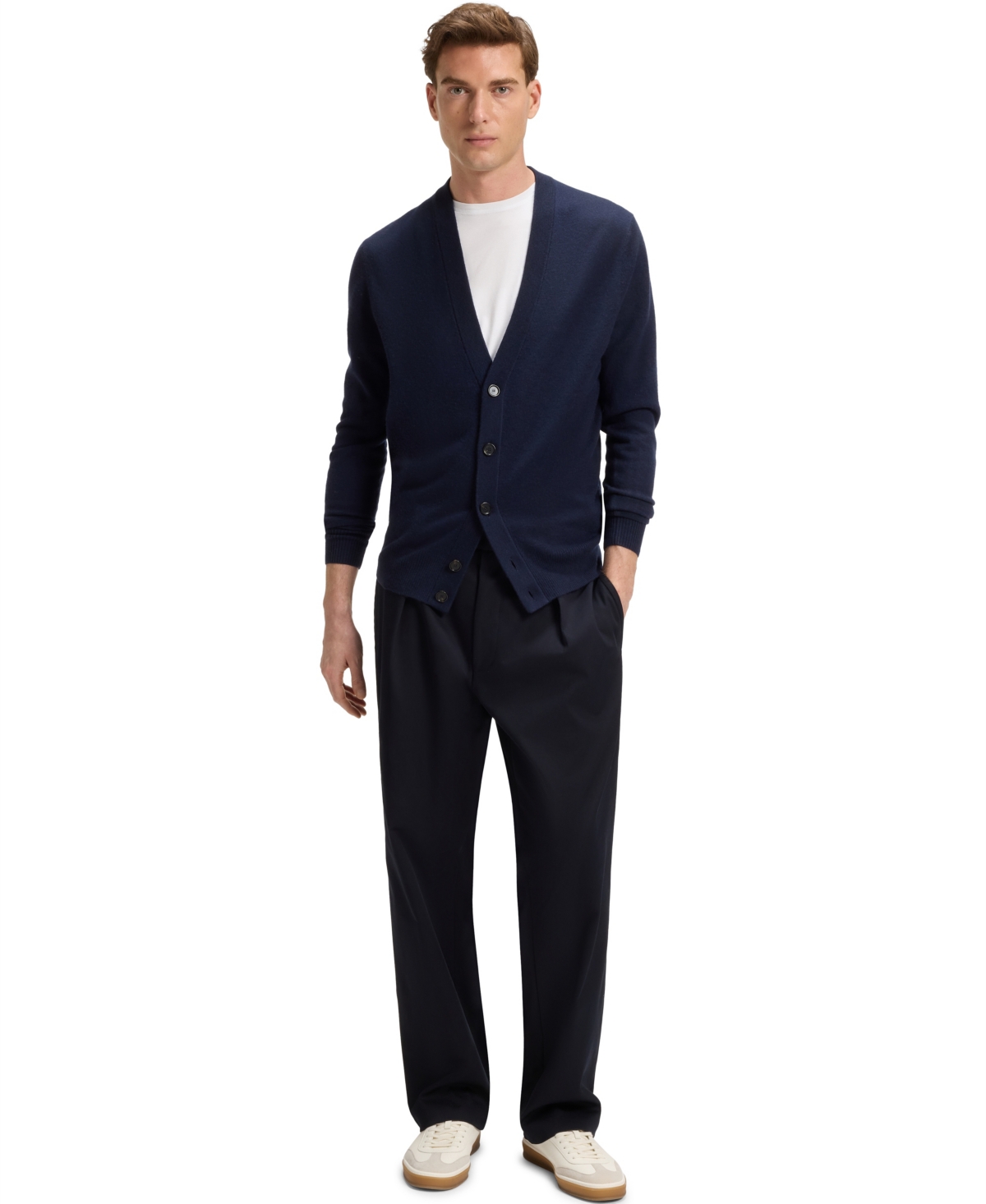 Hugo Boss Boss Mens White Crewneck Embroidered Branding Cotton-jersey T-shirt