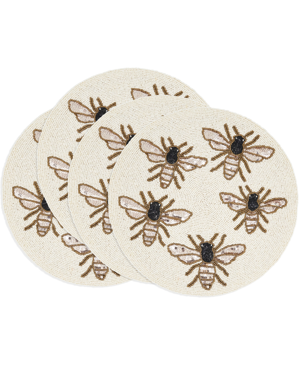 Saro Lifestyle Garden Buzz Beaded Placemats, 15" Round In Gold