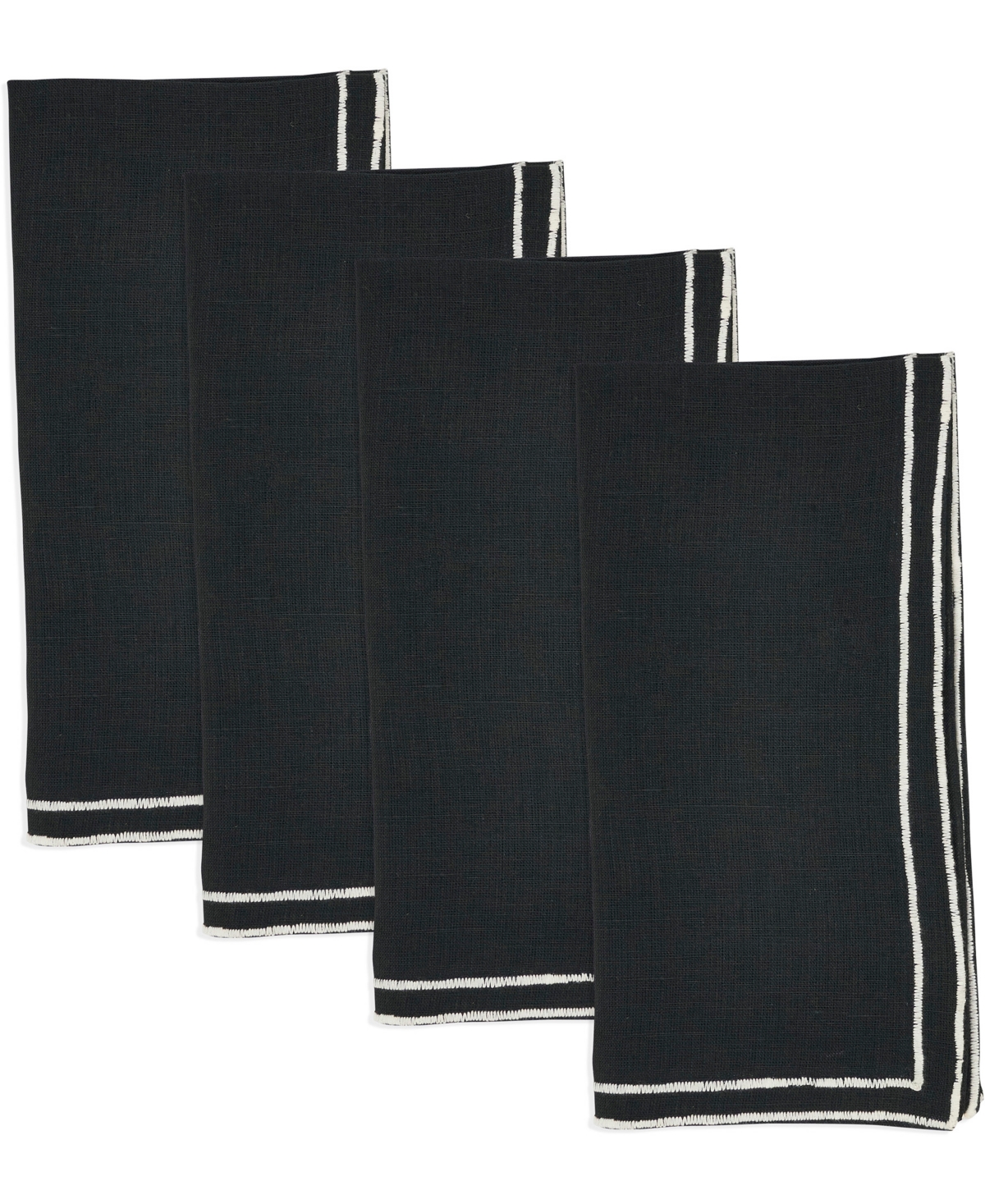 Saro Lifestyle Double Line Embroidered Linen Napkins, 20" X 20" In Black