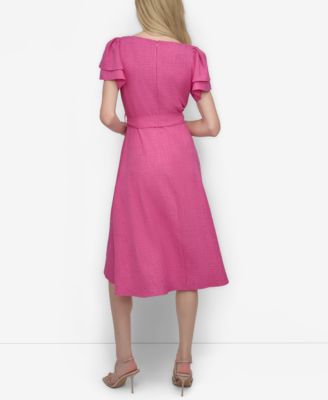 DKNY Women's Faux Wrap Dress – Flowy Flutter Sleeve Dress For A Feminine Silhouette