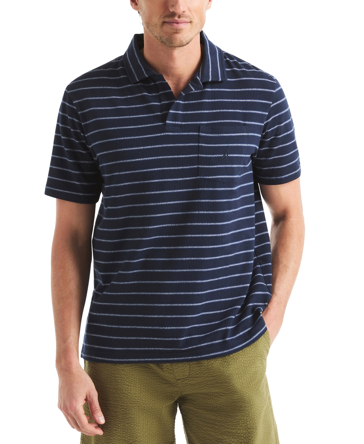 Men's Classic-Fit Stripe Seersucker Polo Shirt - Navy Seas