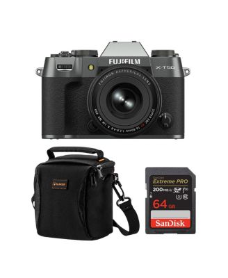 X-T50 Mirrorless Camera,  XF 16-50mm f/2.8-4.8 R LM WR Lens, Bundle with 64GB SDXC Memory Card, Alpine 120 Shoulder Bag
