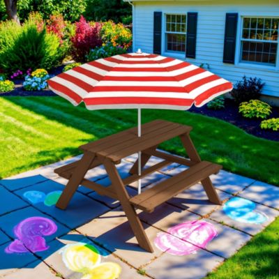 Kids Wooden Picnic Table, Outdoor Activity Table w/ Adjustable Umbrella, Seats