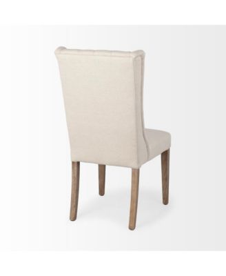 Tufted Cream And Brown Upholstered Linen Wing Back Dining Side Chair