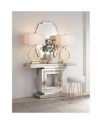 Modern Table Lamps 28 1/2" Tall Set of 2 with USB Charging Port Brushed Gold Open Ring White Shade for Bedroom Living Room House Bedside