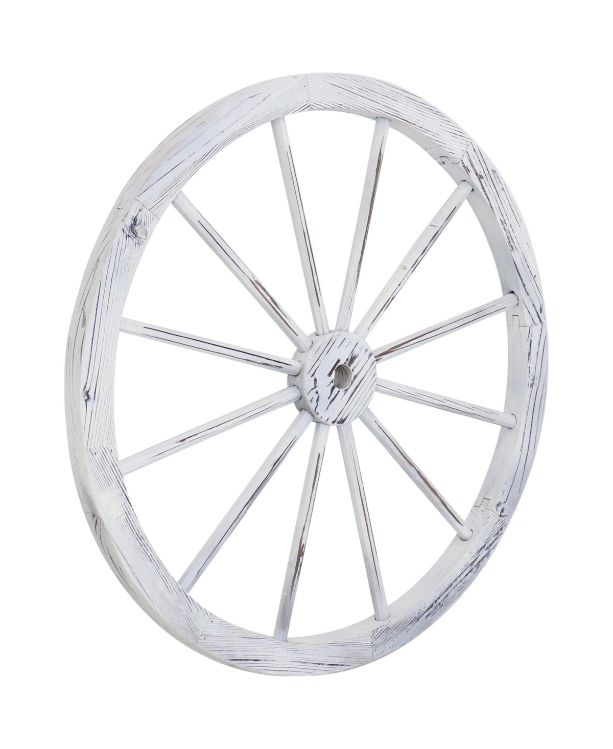 Indoor/Outdoor Wooden Rustic Western Style Wagon Wheel Yard Landscape Porch Patio Decor - 30&#x22; - White