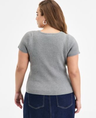 Trendy Plus Size Ribbed Zip-Front Sweater, Exclusively at Macy's