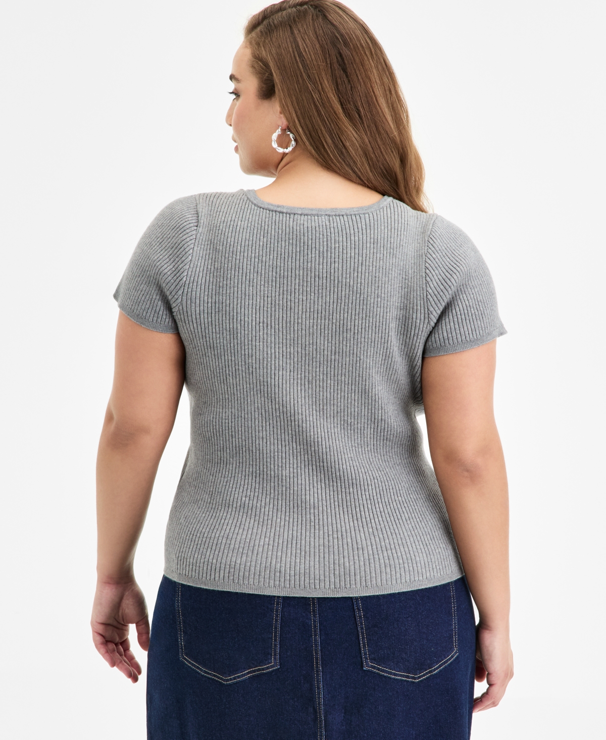 Bar Iii Trendy Plus Size Ribbed Zip-front Sweater, Exclusively At Macy's In Gray