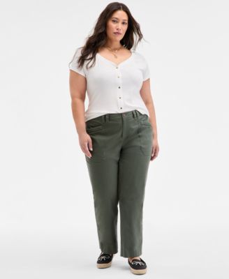 Trendy Plus Size Solid High-Rise Braid-Detail Pants, Exclusively at Macy's