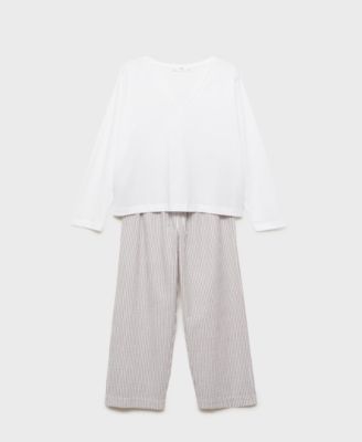 MANGO - Women's Two-Piece Cotton Stripe-Print Pyjama