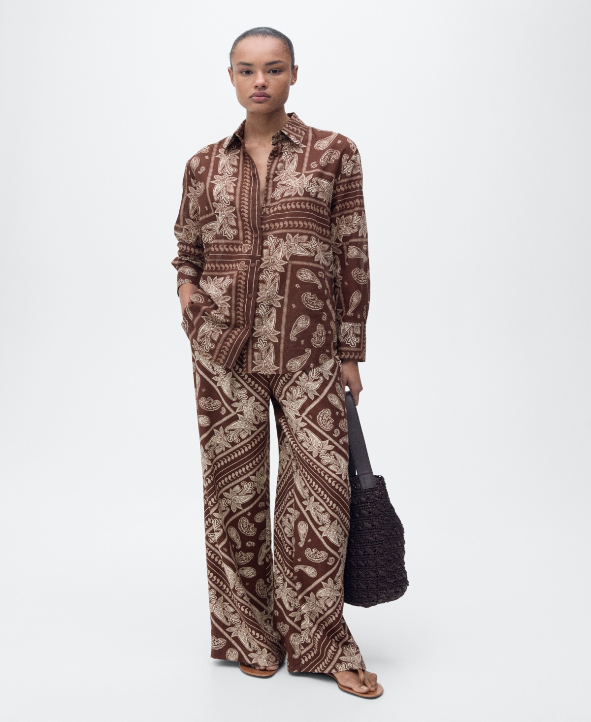 Women's Cotton Paisley Shirt - Brown