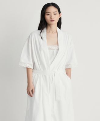 MANGO - Women's Lace Detail Cotton Robe