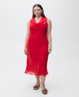 MANGO - Women's Draped Neck Lyocell Dress