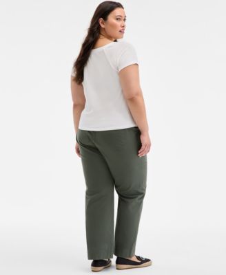 On 34th Trendy Plus Size Snap Front T Shirt Braided Trim Cargo Pants Exclusively At Macys In Green