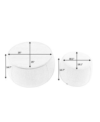 Multifunctional Round Ottoman Coffee Table with Wood Lid Hidden Seat and Storage for Bedroom or Living Room No Assembly Needed