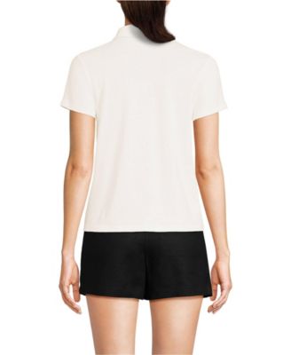 Women's Linen Blend Short Sleeve Button Front Polo Top