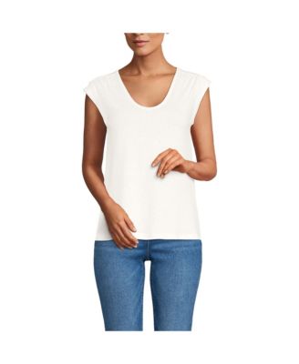 Women's Linen Blend Cap Sleeve Gathered Shoulder Tee