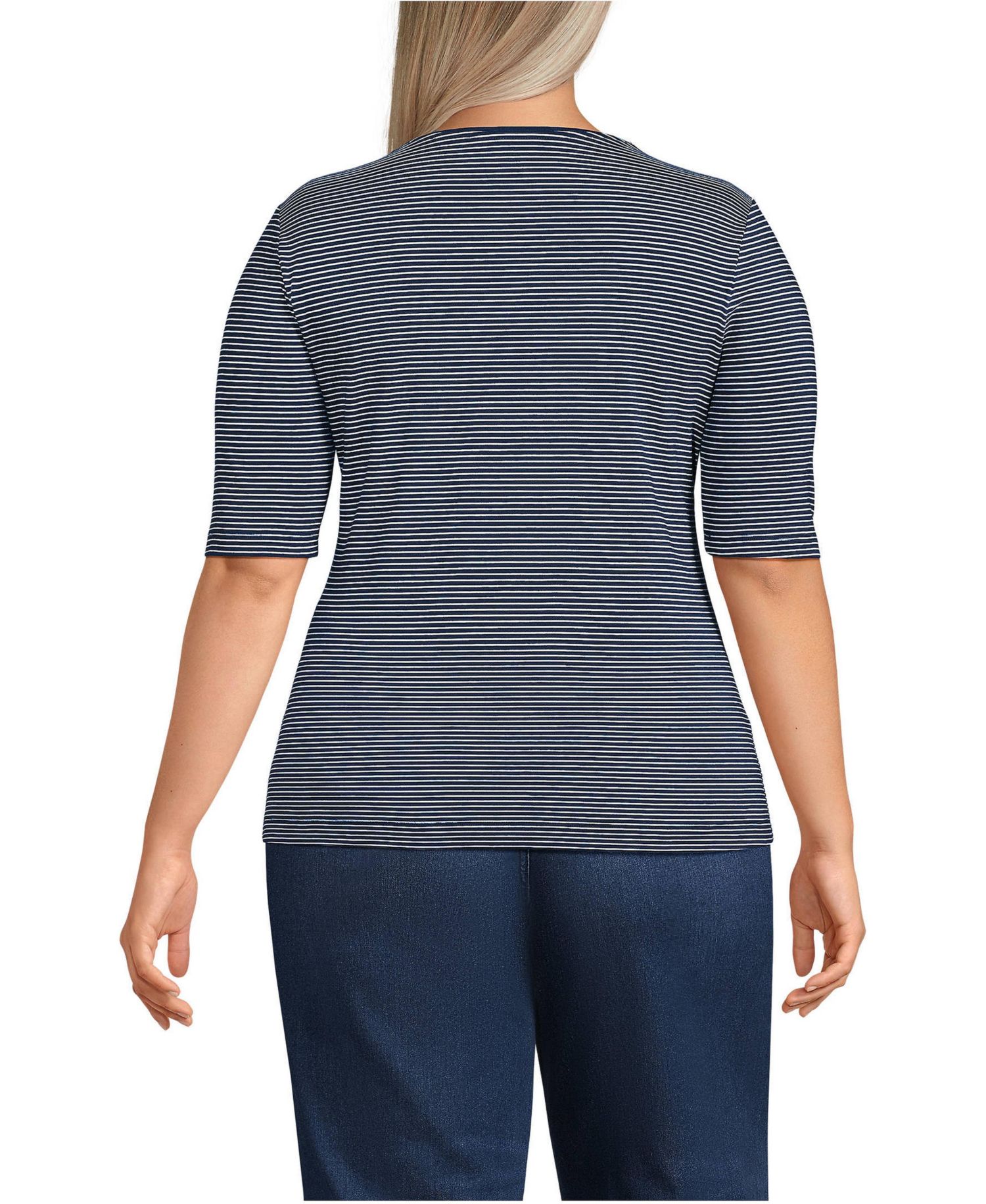 Plus Size Lightweight Jersey Skimming Elbow Sleeve Crew Neck T-shirt