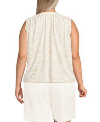 Women's Plus Size Linen Blend Notch Neck Swing Tank Top