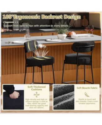 Set of 2,Metal/Fabric, 24 Inches Modern Counter Height Bar Stools with Curved Back, Upholstered Boucle Barstools for Kitchen Island, Cafe