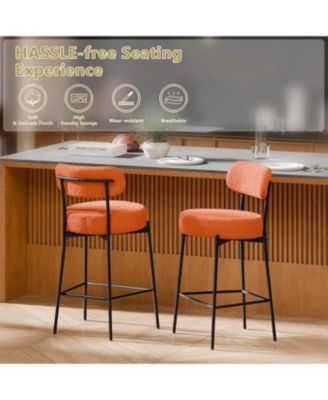 Set of 2,Metal/Fabric, 24 Inches Modern Counter Height Bar Stools with Curved Back, Upholstered Boucle Barstools for Kitchen Island, Cafe