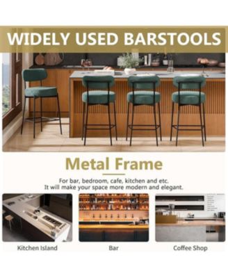 Set of 2,Metal/Fabric, 24 Inches Modern Counter Height Bar Stools with Curved Back, Upholstered Boucle Barstools for Kitchen Island, Cafe