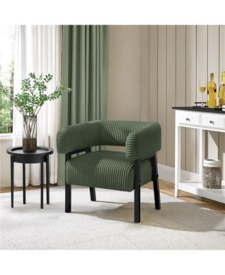 1 Pc Corduroy Upholstered, Engineered Wood Frame U-Shaped Backrest, Pocket Coil Seat Barrel Accent Chair