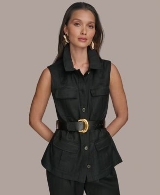 Donna Karan New York - Women's Belted Linen-Blend Utility Vest