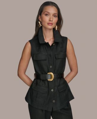 売れ筋商品|||エレントレイシー カットソー トップス レディース Women's Sleeveless Belted Vest with Contrast Detailing Linen Linen Vest With Pockets by Ellen Tracy | Rent the Runway