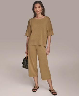 Womens Metallic Sweater Cropped Pants