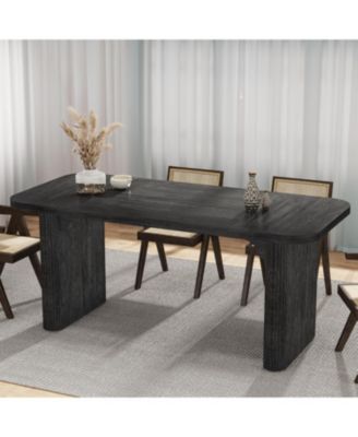 rectangular for 4–6 with double pedestal, wood and metal, 62-inch dining table for kitchen, dining or living room use