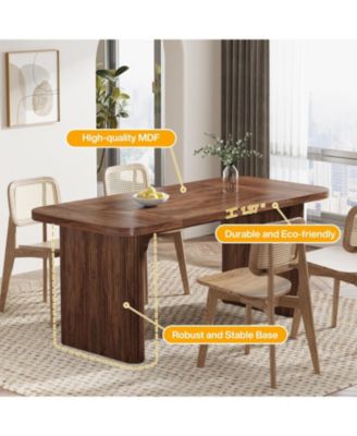 rectangular for 4–6 with double pedestal, wood and metal, 62-inch dining table for kitchen, dining or living room use