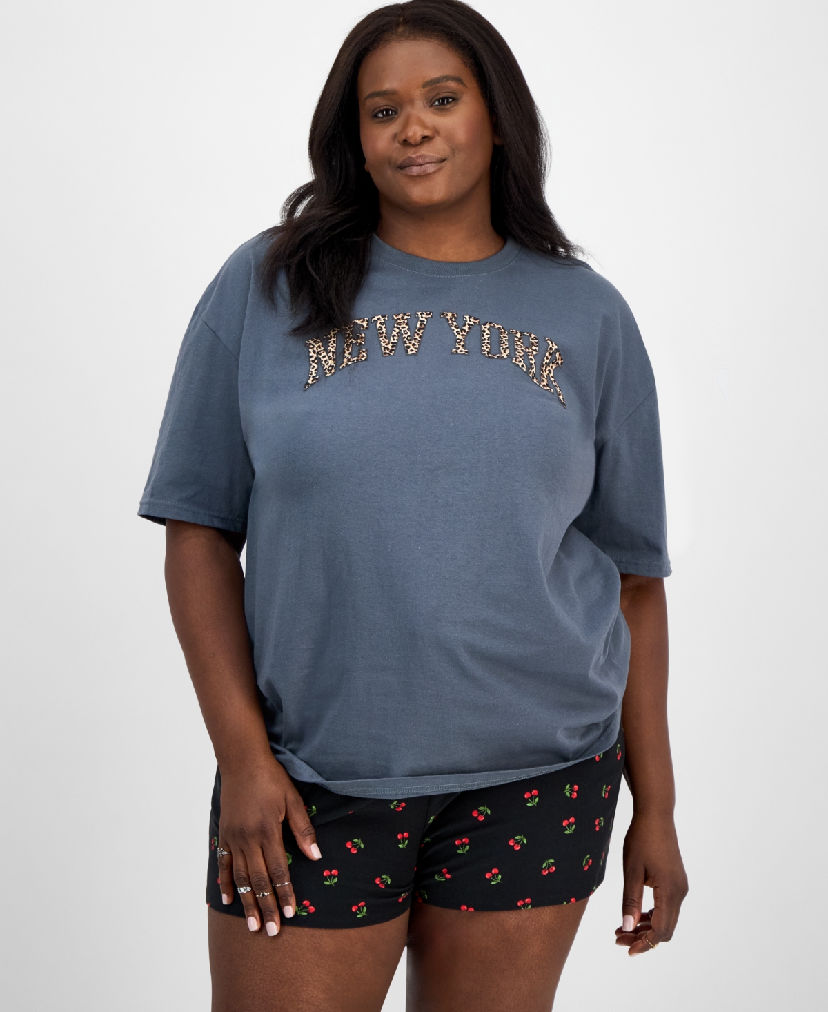 Trendy Plus Size Cotton Short-Sleeve Cheetah-Print New York Graphic T-Shirt - Turbulence