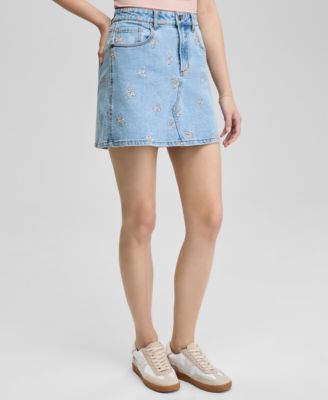 Women's Floral-Embroidered Denim Skirt, Exclusively at Macy's