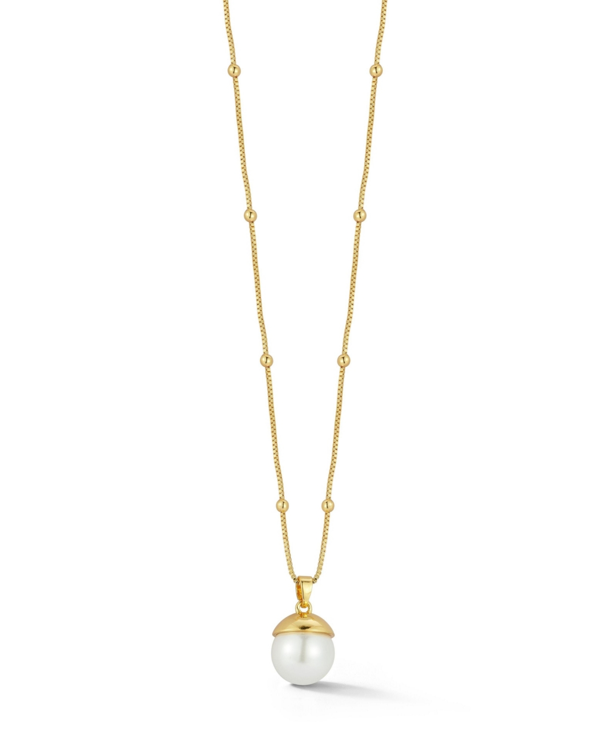 Gold Plated Round Pearl Pendant Necklace - Gold