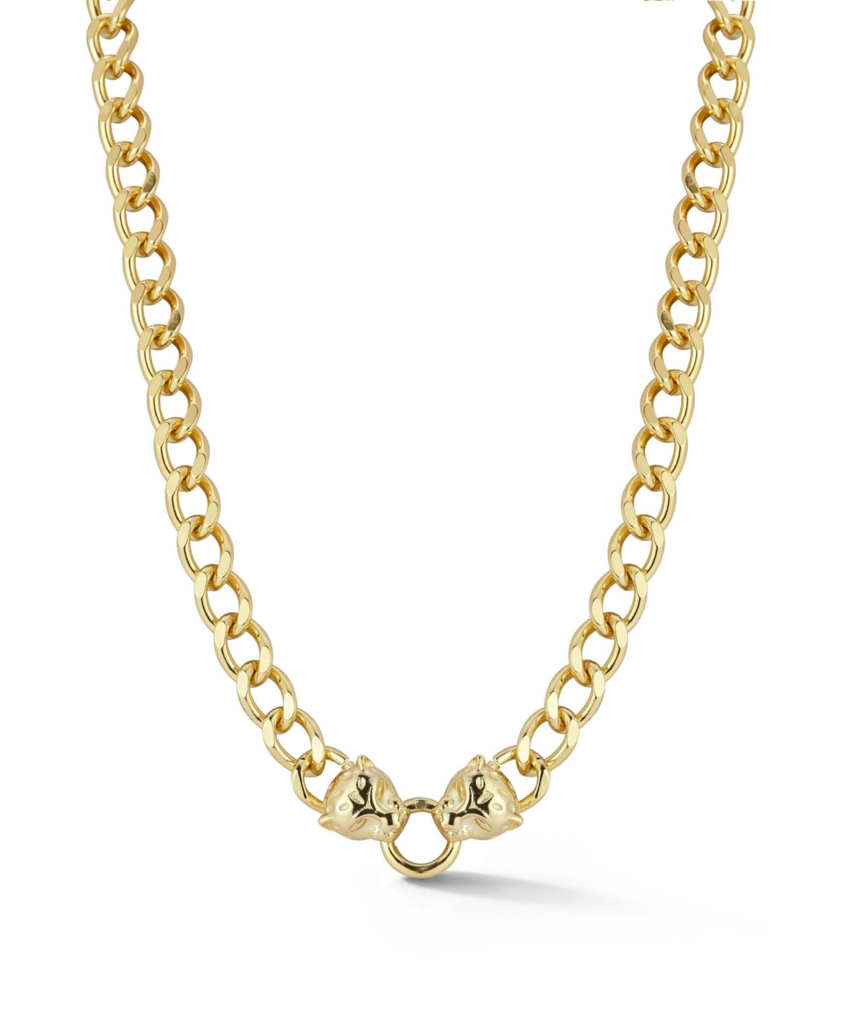 Gold Plated Double Panther Head Collar Necklace - Gold