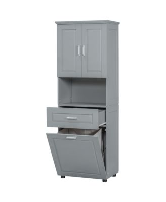 Tall Bathroom Cabinet with Laundry Basket, Large Storage Space Tilt-Out Laundry Hamper and Upper Storage Cabinet, Grey