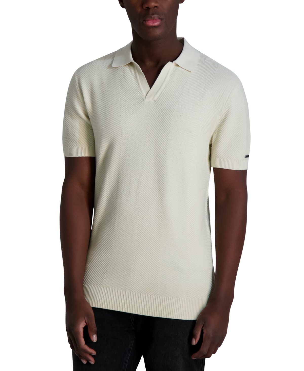 Men's Short Sleeve Textured Open Collar Polo Shirt - Natural