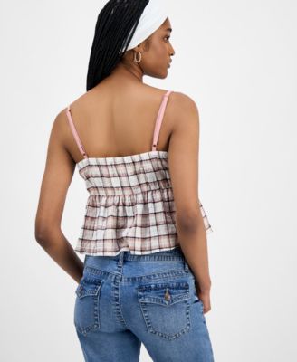 Juniors' Plaid Babydoll Sleeveless Tank