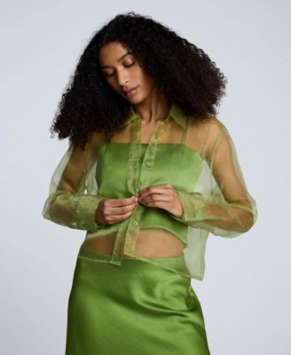 Kenneth Cole - Women's Button-Front Cropped Organza Shirt