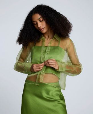 Kenneth Cole Women's Button-Front Cropped Organza Shirt - Macy's